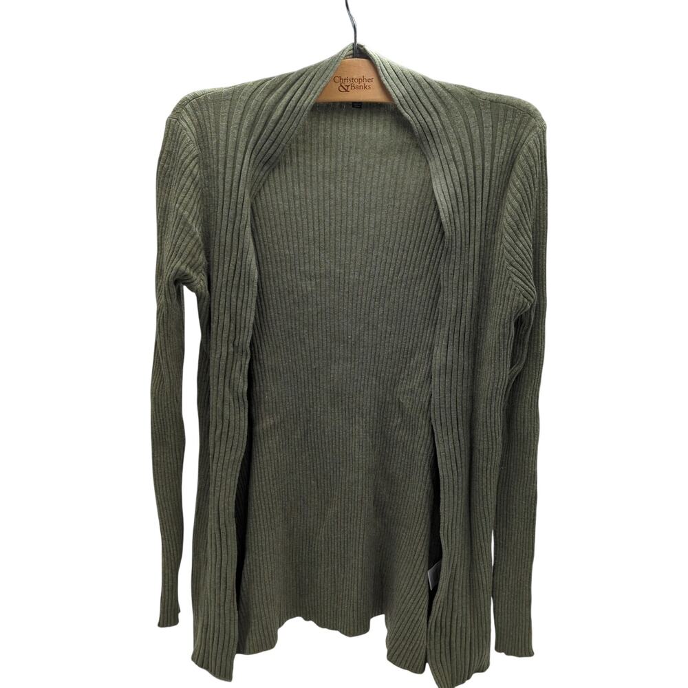 STACCATO S Style#52220 Green Ribbed Open Front Cardigan